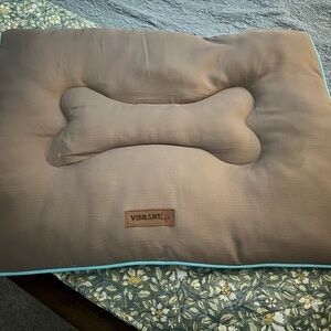 Vibrant Brown Pet Pillow with Blue Trim
